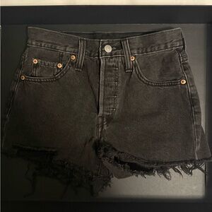 Levi's 501 Black Jean Shorts Distressed Cut-Off Style